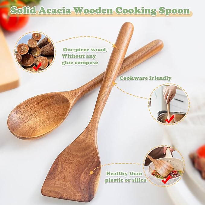 Wooden Cooking Spoon Utensils, Spoons Spatulas Set - Image 3