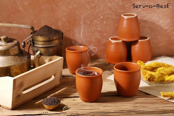 Servo Best Handmade Ceramic Kulhad Tea Cups Set of 6, Glazed Glossy Kulhar Cups - Image 2
