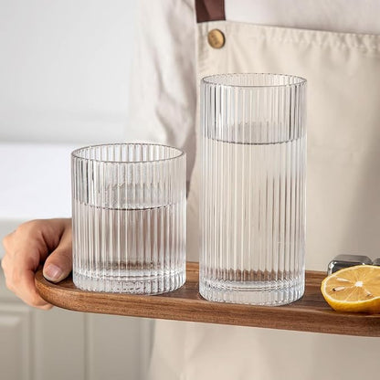 Ribbed Drinking Glasses 8pcs, 12oz and 10oz Glassware, Tumbler Glasses Cup Set - Image 6