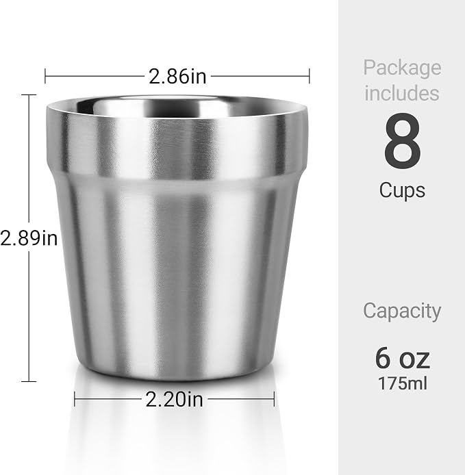 Beasea Stainless Steel Cups 6 oz, 8 Pack Small Bulk Stainless Steel Tumbler - Image 2
