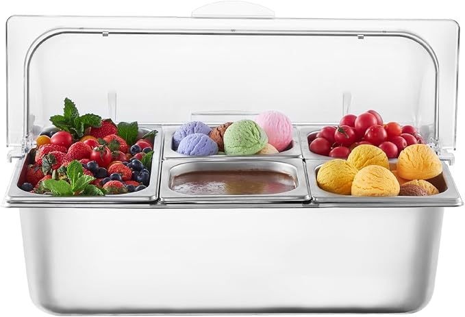 VEVOR Countertop Food Serving Display Container, 5 Pan Stainless Steel Food - Image 9