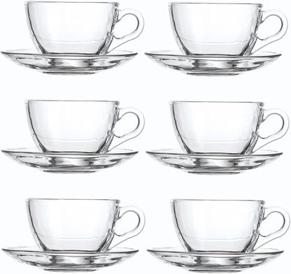 Glass Teacup and Saucer Set, 6 Pack Coffee Mug by GURUDAR
