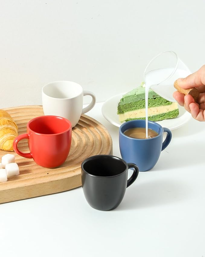 HASENSE Ceramic 3 OZ Espresso Cups, Porcelain Espresso Demitasse Cups Set of 4 - Image 4