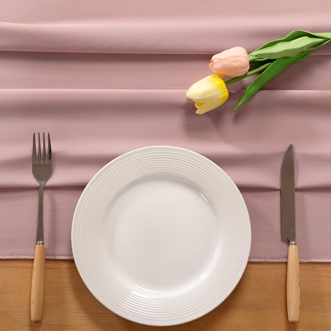 Dusty Rose Chiffon Table Runner Summer Boho Wedding Birthday Party Decor | 10ft - Image 3