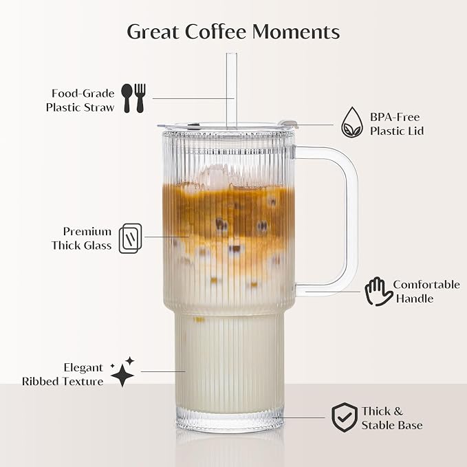 INSETLAN 24 oz Ribbed Glass Tumbler - Image 6