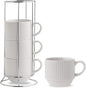 HASENSE 15 oz Ribbed Stackable Coffee Mug Set of 4, Porcelain Latte Cups by Hasense