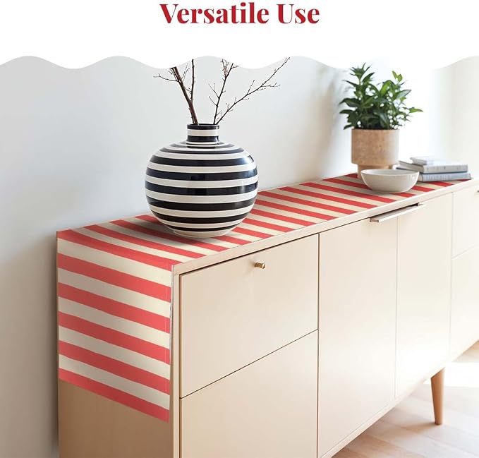 Folkulture Fall Table Runner 72 Inches Long| Red & White Horizontal Striped | - Image 2
