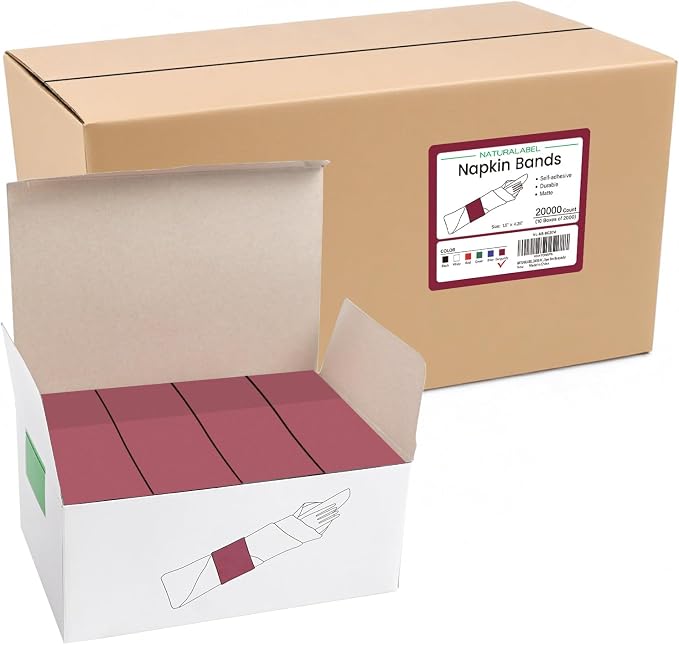 Self-Adhesive Napkin Bands, Bulk Pack of 20, Burgundy | Wrap silverware & napkin by NATURALABEL