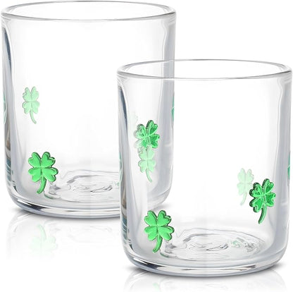 Icon Juice Glasses, 14oz Stemless Wine Drinking Juice Glass Cup for Valentine Party Supplies Gift(2 Pcs,Clover)