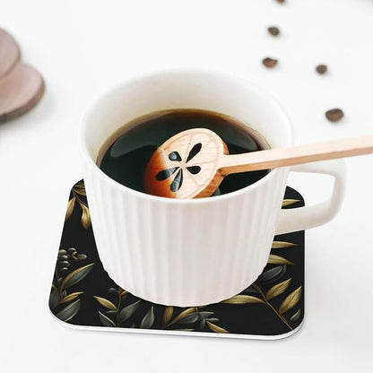4Pcs Leather Coaster for Drinks Golden Olive Branch Cup Coasters Aesthetic - Image 5