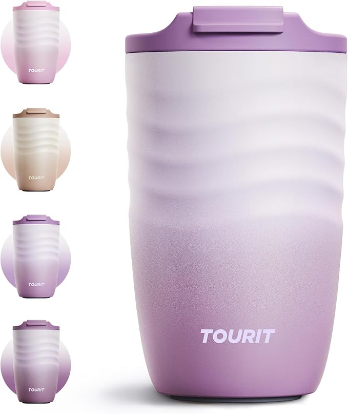 TOURIT 12 oz Travel Coffee Mug, Vacuum Insulated Stainless Steel Tumbler by TOURIT