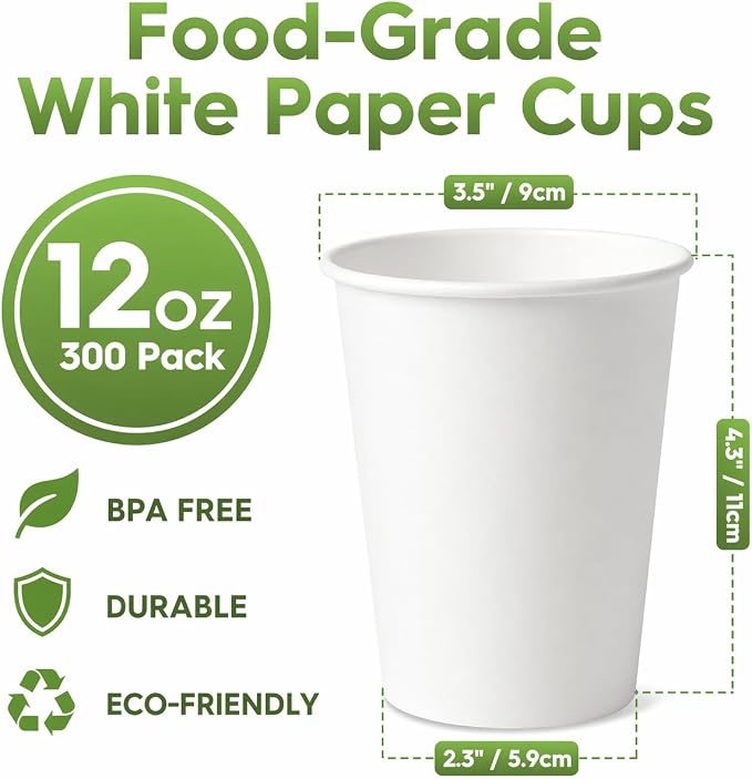 Glotoch Express Paper Cups 12 oz 300 Pack Leak-Proof Disposable Coffee Cups | - Image 2