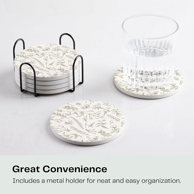 Set of 6 Floral Ivory and Gray Coasters - Image 2
