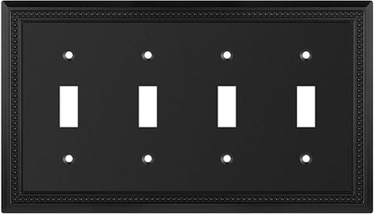 Henne Bery Sunken Pearls Heavy Duty Decorative Wall Plate Switch Plate Outlet Cover (Quad Toggle, Matte Black)