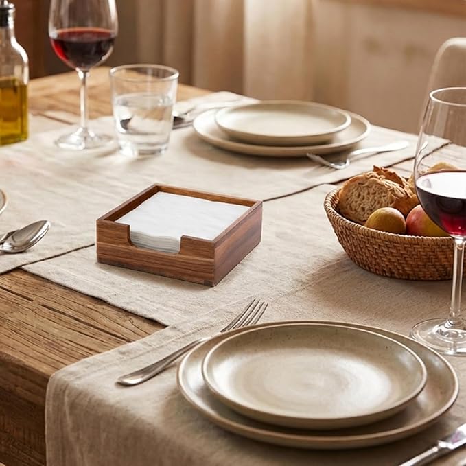 Acacia Cocktail Napkin Holder for Table, Wooden Napkin Holder, Flat Square - Image 4