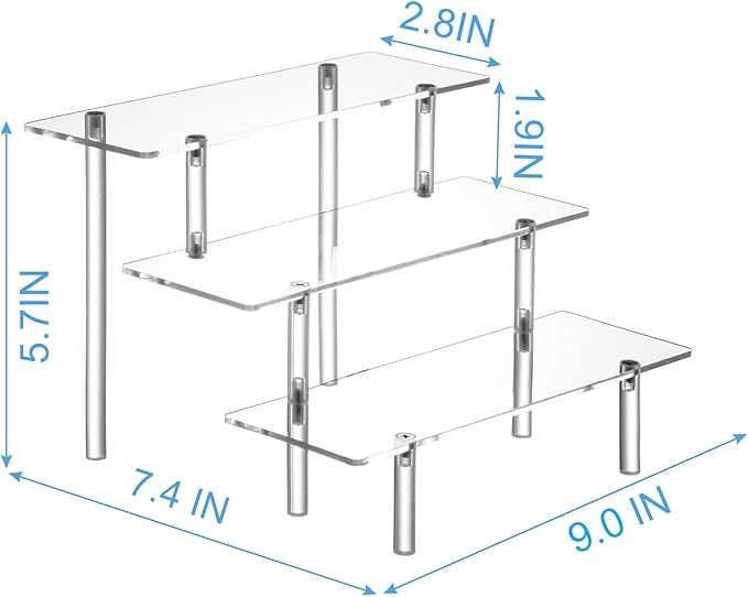Acrylic Display Risers, Acrylic Perfume Stand Organizer, Clear Shelf Risers for Display Stands for Food, Tabletop Use, Amiibo Funko POP Figure, 3 Tier Clear Cupcake Stand Risers