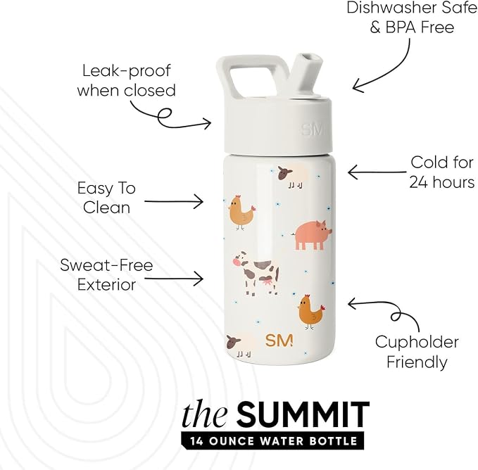 Simple Modern Kids Water Bottle & Toddler Cup | 14oz | Farm Animals | Insulated - Image 2