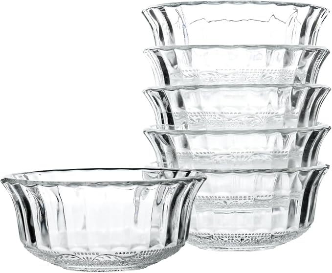 HillSpring Small Glass Bowls for Dessert, or Nuts, 4.5" Textured Bowls Set for by HillSpring