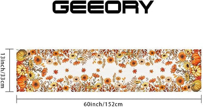 Fall Pumpkins and Sunflowers Table Runner 13x60 Inch, Maple Leaves Farmhouse - Image 2
