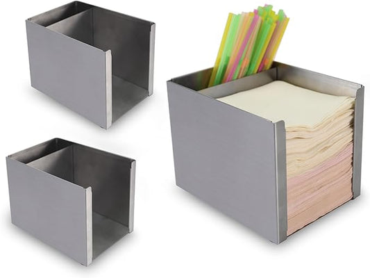 BARsics Stainless Steel Bar Caddy Holder with 2 Compartments for Napkins, Accessories (Pack of 3)