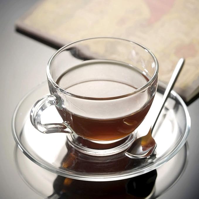 Tosnail 6 Pack 7-Ounce Glass Tea Cups and Saucers Sets Glass Coffee Mugs - Image 8