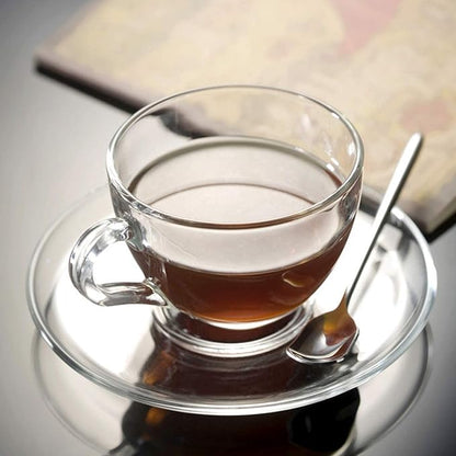 Tosnail 6 Pack 7-Ounce Glass Tea Cups and Saucers Sets Glass Coffee Mugs - Image 8