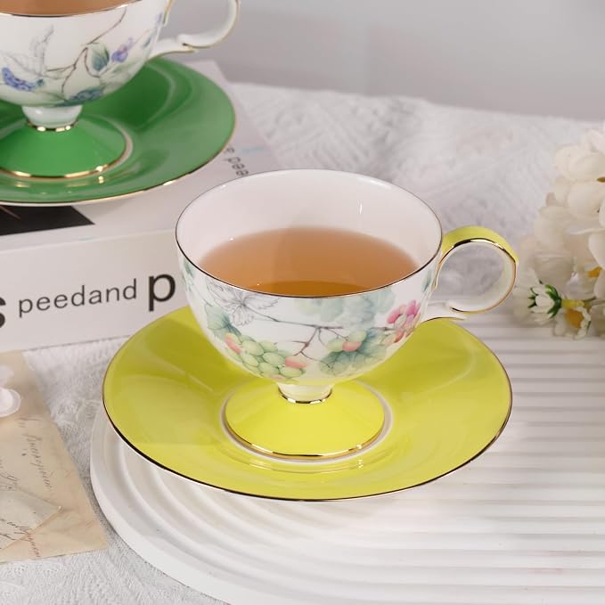 KAMMAK Tea Cups Set of 2, Ceramic Floral Pattern Demitasse Cup | Porcelain - Image 8