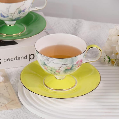 KAMMAK Tea Cups Set of 2, Ceramic Floral Pattern Demitasse Cup | Porcelain - Image 8