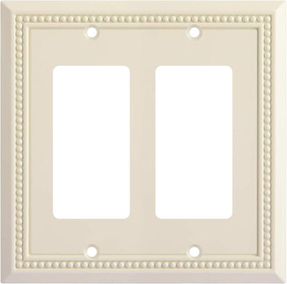 Henne Bery Sunken Pearls Heavy Duty Decorative Wall Plate Switch Plate Outlet Cover, Durable Solid Zinc Alloy (Double Decorator, Light Almond)