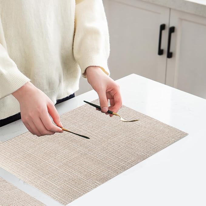 PIGCHCY Beige Placemats Set of 6 Vinyl PVC Durable Place Mats - Image 3
