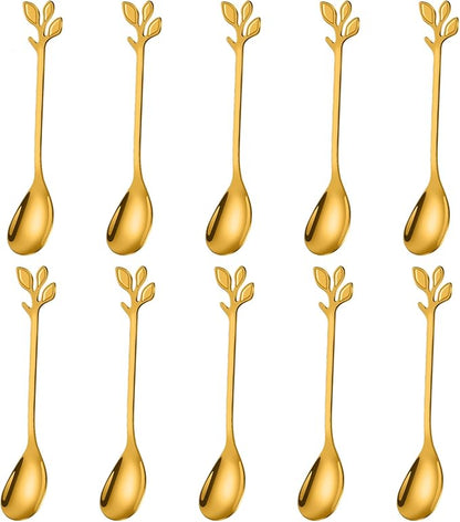 AnSaw Elegant Gold Leaf Handle Coffee Spoons by AnSaw