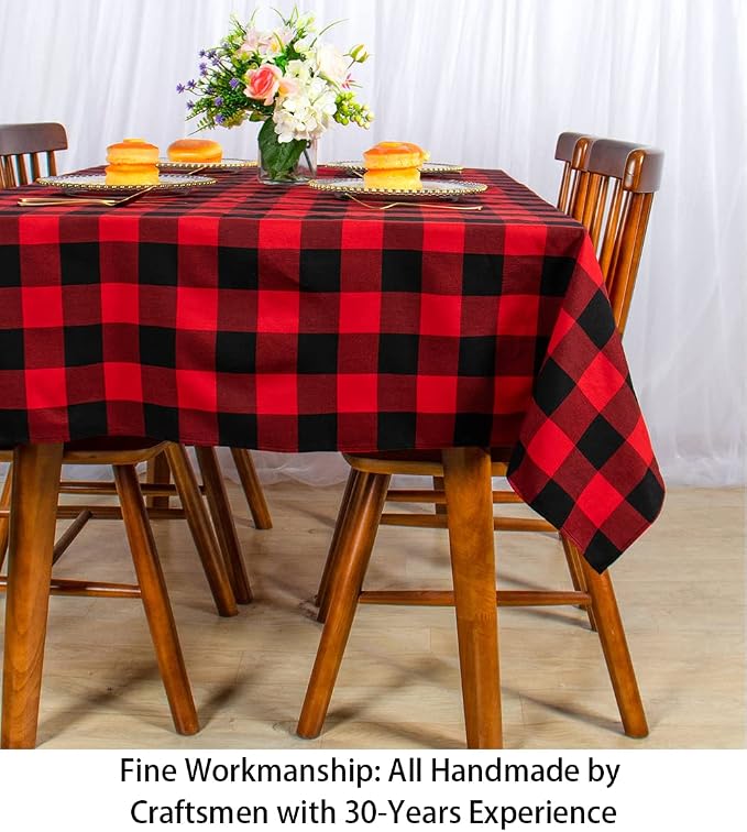 ShinyBeauty Checked Tablecloth Rectangle 54x80-Inch Red and Black Buffalo Plaid - Image 3