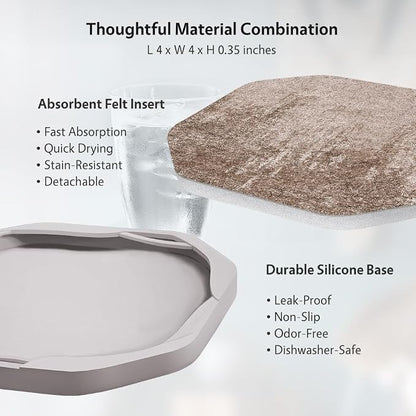 UMIRRO Absorbent Felt & Silicone Coasters Set of 6 - Image 3