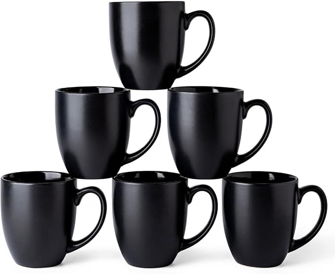 AmorArc 16 oz Coffee Mugs Set of 6, Large Ceramic Matte Black Coffee Cups | by AmorArc