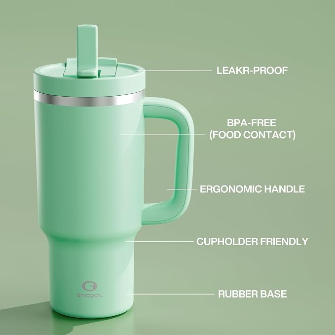 ENCOOL 32 oz Tumbler with Handle and Straw: Stainless Steel Insulated Tumbler - Image 2