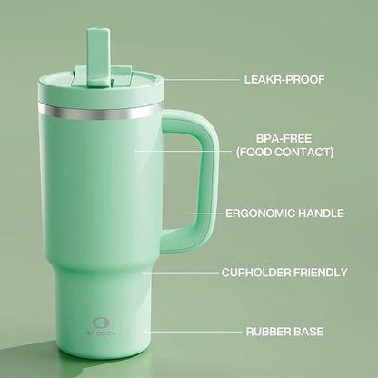 ENCOOL 32 oz Tumbler with Handle and Straw: Stainless Steel Insulated Tumbler - Image 2