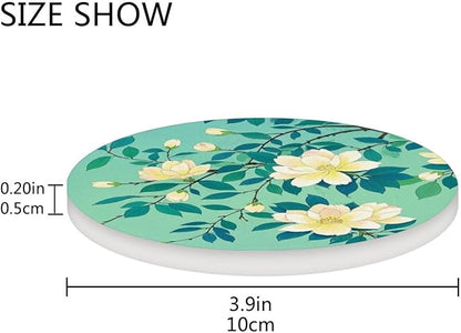 Coasters for Drinks Coaster Drink Set Decorative Coffee Table Desk Cup Mat Spring Cute Cork Bar Backing Round Home Decor Flowers Leaves Light Green27