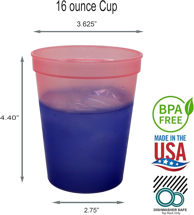 Rolling Sands 16 oz. Reusable Plastic Stadium Cups, 8 Pack, Made in USA - Image 2