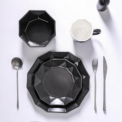 Stone + Lain Jamie Porcelain 16-Piece Geometric Dinnerware Set, Black