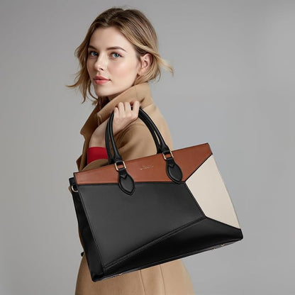 LOVEVOOK Laptop Bag for Women, 15.6 lnch Waterproof Lightweight Leather Tote Bag - Image 2