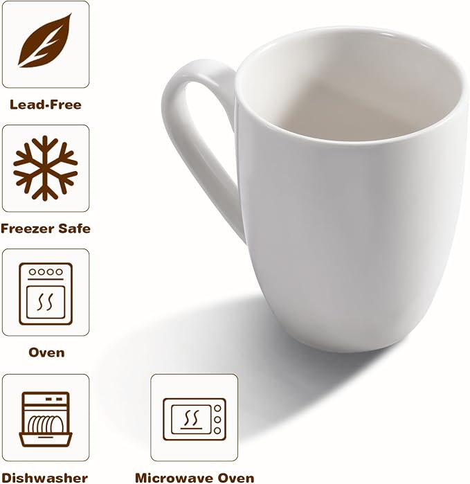 Urbanstrive 16 oz Large Coffee Mugs Set of 4 Ceramic Coffee Mug White Coffee - Image 3