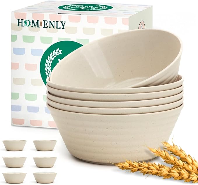 Premium Wheat Straw Bowls, Unbreakable Large Cereal Bowl Set of 6, Alternative by HOMIENLY