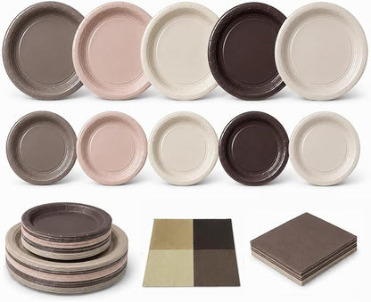 Beige Brown Paper Plates and Napkins Set, Earth Tone Gradient Party Plates by RVXHUA
