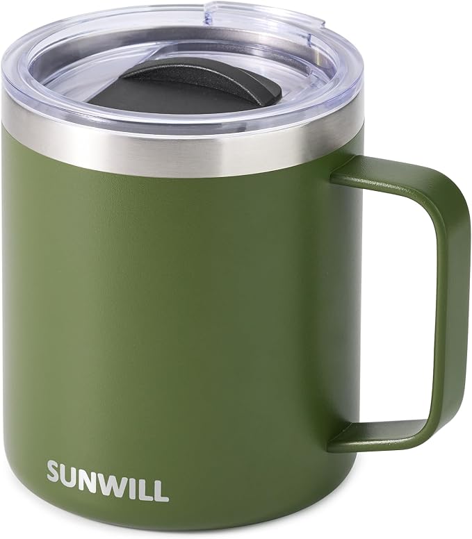 SUNWILL Travel Coffee Mug with Lid, Insulated Tumbler with Handle, 14 oz by SUNWILL