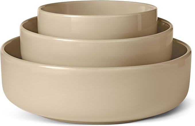 Amazon Basics Glazed Stoneware Serving Bowls, 3-Piece Set, Dishwasher-Safe by AmazonBasics