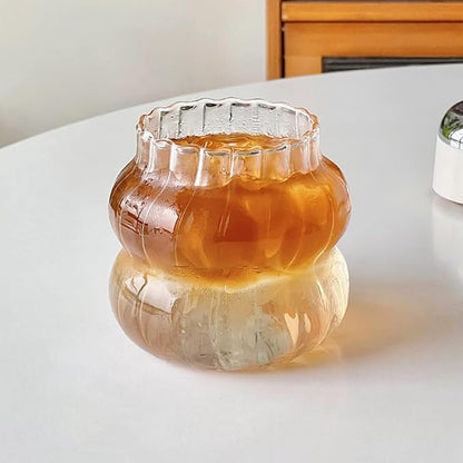 MANMAOHE 14 Oz Ribbed Glass Cups Set of 2 Creative Wavy Drinking Glasses - Image 3