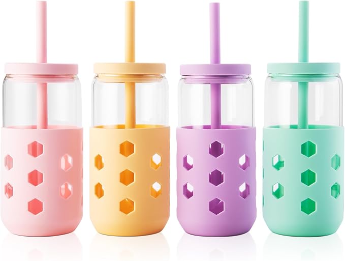 Mrsdry 16 oz Glass Cups with Lids and Straws by Mrsdry