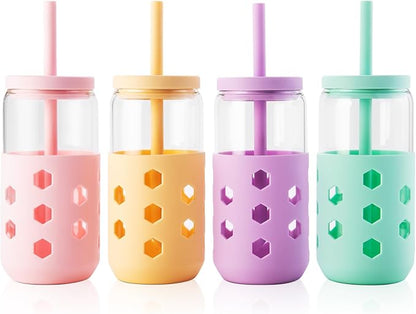 Mrsdry 16 oz Glass Cups with Lids and Straws by Mrsdry