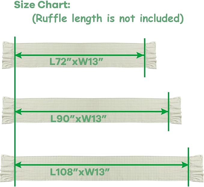 Pile Green White Plaid Gingham Ruffle Table Runner 72 inches Long 100% Washed - Image 7