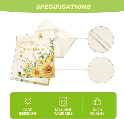 Artoid Mode Hello Sunshine Sunflower Eucalyptus Summer Table Runner, Seasonal - Image 5